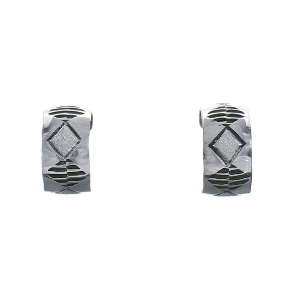 Native American Authentic Sterling Silver Post Hoop Hand Crafted Earrings JX123115
